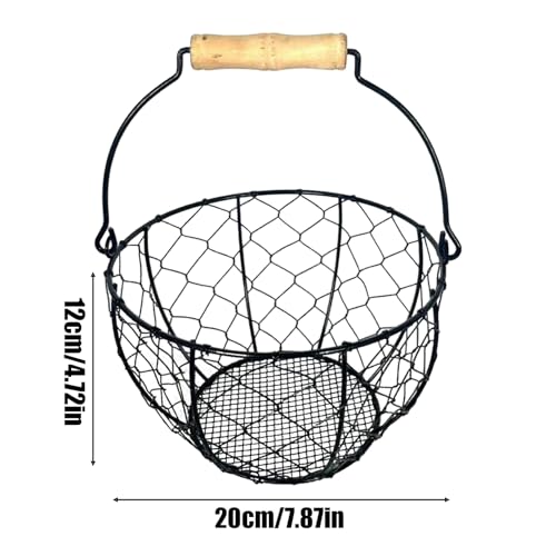 Farmhouse Wire Egg Basket For Gathering Fresh Eggs Iron Wire Storage Organizer With Handle Chicken Egg Collecting Basket Countertop Container Fruit Bin - color: Black