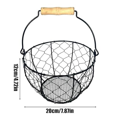 Farmhouse Wire Egg Basket For Gathering Fresh Eggs Iron Wire Storage Organizer With Handle Chicken Egg Collecting Basket Countertop Container Fruit Bin - color: Black