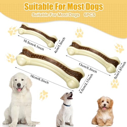 Sosation 6 Pcs Dog Toys for Aggressive Chewers Christmas Nylon Beef Flavor Bones Tough Puppy Teething Toys Puppy Chew Bones for Large Medium Small Breed Dogs Puppies(Small Medium Large) - size: Small/Medium/Large