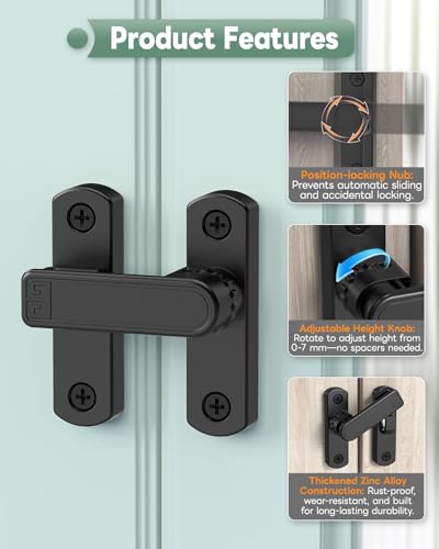 Adjustable Barn Door Locks, 90/180 Degree Sliding Door Latch, Protect Home Security Gate Latch for Bedroom, Barn, Cabinet, Garden, Fence (Black-1 Pc) - color: Black-1 Pc