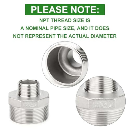 TAISHER 2PCS Cast 304 Stainless Steel Hex Nipple, Reducer Pipe Fitting 1-1/2" NPT Male x 1" NPT Male - size: 1-1/2" NPT x 1" NPT