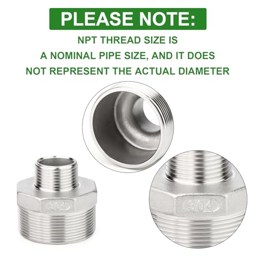 TAISHER 2PCS Cast 304 Stainless Steel Hex Nipple, Reducer Pipe Fitting 1-1/4" NPT Male x 3/4" NPT Male - size: 1-1/4" NPT x 3/4" NPT