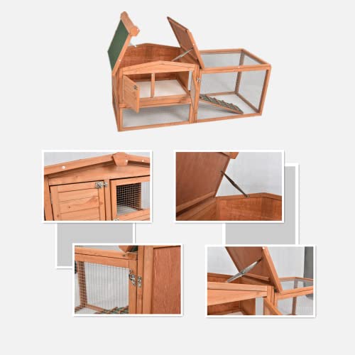 GOJOOASIS 60" Chicken Coop Outdoor Wooden Rabbit Hutch Poultry Cage with Run & Wire Fence for Backyard - size: C