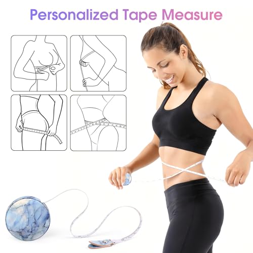Retractable Mini Tape Measure, Auto-Retract, Premium Leather Tape Measure, Dual-Sided Ruler, Ideal for Fabric Cutting, Body Measurements, and Handicrafts (Light Blue Marble) - color: Light Blue Marble