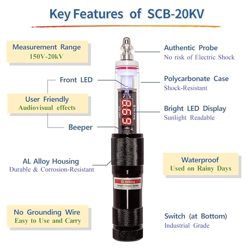 Electric Fence Tester, 150–20,000V, Made in Korea, Digital Voltmeter for Livestock & Farm, Waterproof, SmartCheck Series SCB-20KV