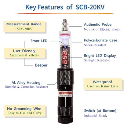 Electric Fence Tester, 150–20,000V, Made in Korea, Digital Voltmeter for Livestock & Farm, Waterproof, SmartCheck Series SCB-20KV