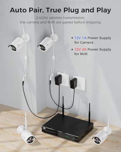 [100ft] Hiseeu Wireless WiFi Security Camera System, Wired Plug-in Powered, Expandable 16CH 4K NVR, 4Pcs 3MP Night Vision Cameras Home Surveillance Outdoor, Motion Detection, 1TB HDD, One-Way Audio - color: White-6
