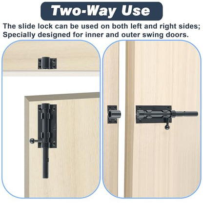 Alise Slide Lock SUS304 Stainless Steel Gate Latch, Slide Bolt Latch,Thickened Heavy Door Latch Lock,10 Inch Black Barrel Bolt Latch, Security Slide Latch Lock - color: Black, size: 10 Inch (Regular)