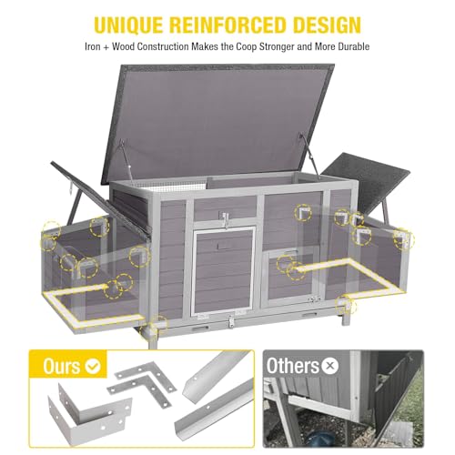 Aivituvin Chicken Coop with Two Nesting Boxes Large Wooden Hen House Outdoor Weatherproof Rabbit Hutch Duck Cage (AIR69) - color: Grey, size: AIR69