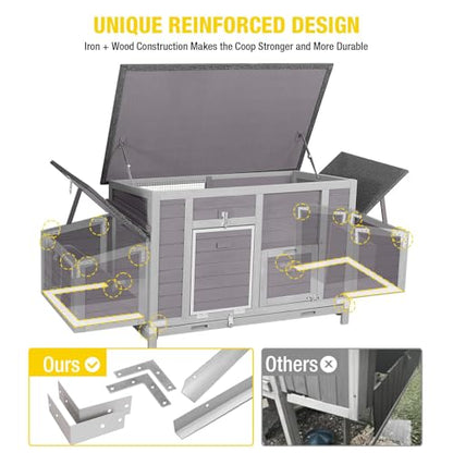 Aivituvin Chicken Coop with Two Nesting Boxes Large Wooden Hen House Outdoor Weatherproof Rabbit Hutch Duck Cage (AIR69) - color: Grey, size: AIR69