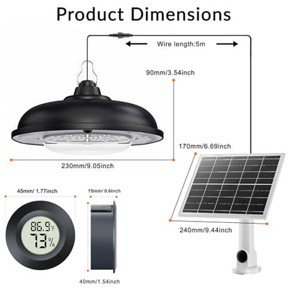 Solar Light & Thermometer Hygrometer Set | 3 Color Dimming Hanging Lamp with Remote Control & Dusk to Dawn | Waterproof for Shed Chicken Coop Gazebo Garage Greenhouse - size: Without pulleys