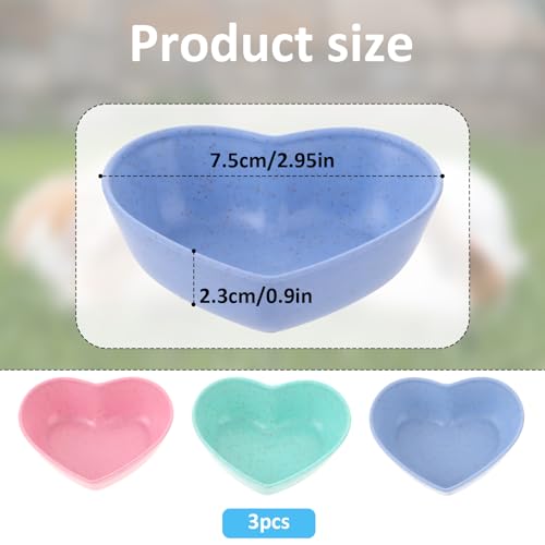 3 Pack Hamster Food Bowl Rabbit Guinea Pig Food Dish Cute Heart Shape Water Dish for Hamster Hedgehog Gerbil Small Animals Rat Rodent (Green, Blue and Pink)