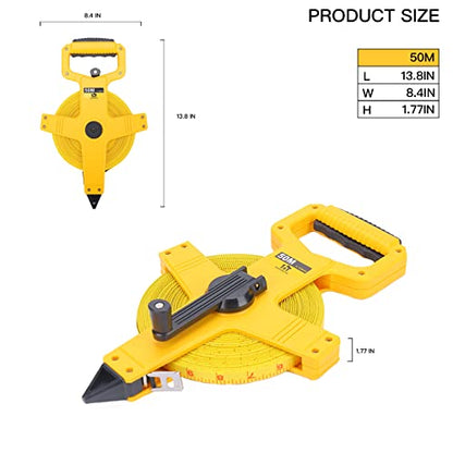 Open Reel Fiberglass Tape Measure, 165 Foot Tape Measure by 1/2-Inch, Inch/Metric Scale for Engineer,Outdoor, Athletic Field, Impact Resistant ABS Shell (165FT/50M - size: 50.3 m