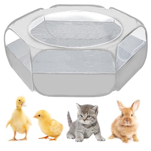 UWE Small Animal Playpen, Chicken Brooder Box with Cover Top, Portable Outdoor Exercise Pet Cage Tent, Waterproof Breathable Pet playpen Indoor for Chick Ktiien Bunny Hamster Guinea Pig, Grey - color: Grey