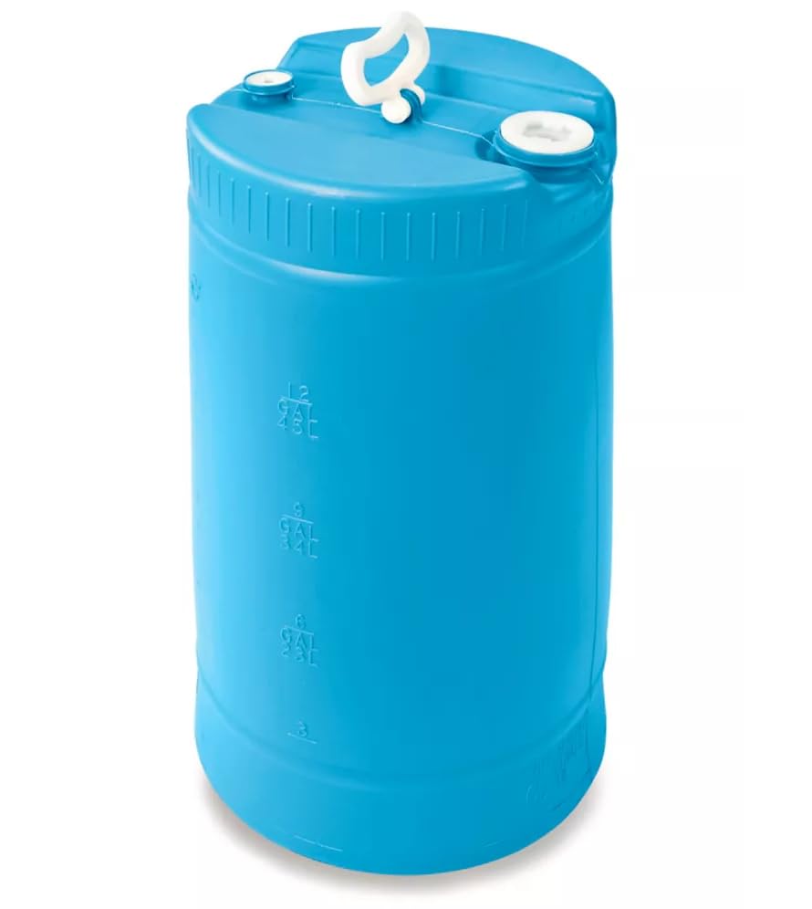 15 Gallon Drum | Tight Head Drum | Water Storage | Chemical Storage | 2" & 3/4" Fittings | Food Grade | BPA Free | HDPE |UN Rated | (Blue, 15 Gallons) - color: Blue