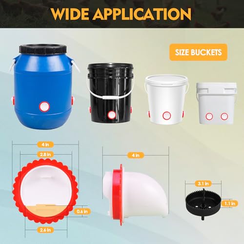 4Pcs Chicken Feeder Port, 3rd Gen Automatic Chicken Feeder No Waste, Waterproof Chicken Feeders with Raised Baffle & 1 Drill Bit, Poultry Feeder for Buckets, Barrels, Bins - size: 4PCS