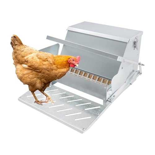 Chicken Feeder Automatic Treadle Feeder for Outdoor, 25lb Poultry Feeder with Weatherproof Lid, Sturdy Galvanized Steel Feeders for 6-12 Chickens 10 Days