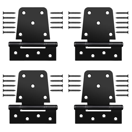 3.5 Inch Heavy Duty Gate Hinges, 4 Pack Black Iron Extra Thick T Door Hinges, Gate Hardware Kit for Indoor Outdoor, Shed, Wooden Fences, Vinyl Fence, Barn Door, Garage (Screws Included)