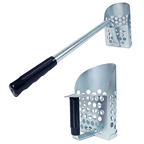 Galvanized Long Handle Scoops and Heavy Duty Large Scoop for Water Metal Detecting, Shelling, Rock Hunting and More - style: Long Handle Scoop w/ Large Hand Scoop