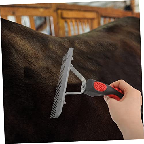 Horse Fur Cleaning Comb with Ergonomic Rubber Handle Durable Metal Teeth Grooming Rake and Livestock Easy Mud and Shedding Hair Removal Promotes