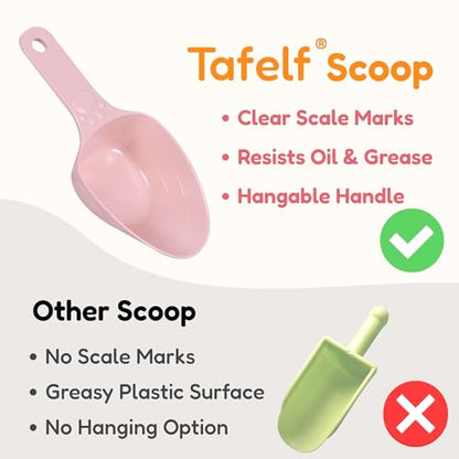 Dog Food Scoop 1 Cup, One Cup Measuring Cup, Food Grade Melamine Pet Food Measuring Scoop with 1/2&1/4 Cup Markings, Long Handle Food Scoop For Cat, Ferret, Rabbit, Sturdy & Dishwasher Safe (Pink) - color: Pink