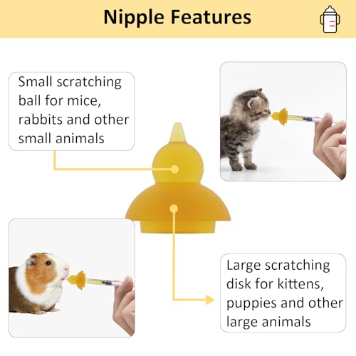Pet Feeding Nipple, Pets Nursing Bottle, Milk Nursing Bottles Kits for Newborn Puppy & Kitten, 1 * Pet Milk Bottle, 4 * Animal Feeding Nipple, Fit for Cats, Dogs, Kittens, Puppies, Rabbits, Squirrel