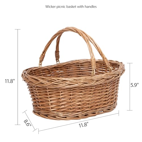 Wicker Picnic Basket with Handle, Natural Large Empty Basket Cheap Easter Egg Candy Storage Suitable for Toys, Flowers, Weddings (Original Color 15.75 * 11.81 * 5.91 inches)