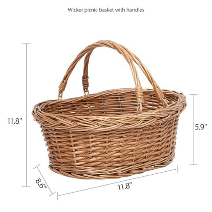 Wicker Picnic Basket with Handle, Natural Large Empty Basket Cheap Easter Egg Candy Storage Suitable for Toys, Flowers, Weddings (Original Color 15.75 * 11.81 * 5.91 inches)
