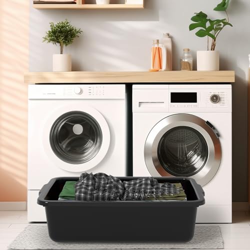 4 Pack Large Commercial Bus Boxes, 35 L Plastic Utility Bus Tote, Black - size: 35 L