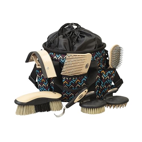 Weaver Equine Horse Grooming Kit, 7-Piece Horse Brush Set with Organizer Tote Bag, Hoof Pick, Comb, Sweat Scraper, Equine Tools for Daily Grooming, Insignia - color: Insignia