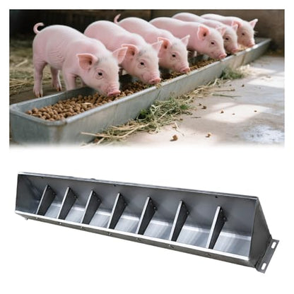 Livestock Feeder Trough with Sloped Opening for Easy Feeding, Separated Design for Pigs Calves Sheep - size: L 1.5m/4.9' 8 bit