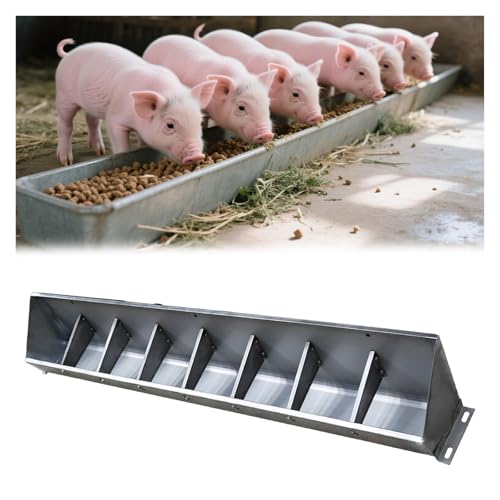 Livestock Feeder Trough with Sloped Opening for Easy Feeding, Separated Design for Pigs Calves Sheep - size: L 1.5m/4.9' 8 bit