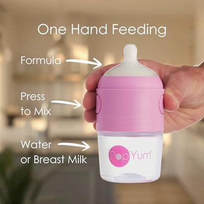 PopYum Pink Formula Making Baby Bottle Starter Set, 4-Pack | 2X 5oz Bottles with #1 Slow Flow Nipples, 2X 9oz Bottles with #2 Medium Flow Nipples, Mixing, Dispenser - color: Pink, size: 5 & 9 Ounce (Pack of 4)