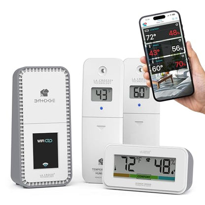 Temp Tracker Advanced Wi-Fi Alert System with the Bridge Gateway, 2 Indoor Outdoor Temperature and Humidity Sensors, an Interior Temperature and Humidity Display with Comfort Meter - size: Extra Large