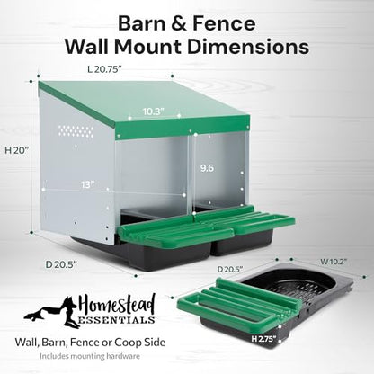 Homestead Essentials Classic Style 2 Compartment, Forward Rollout and Rollaway, Hen & Chicken Nesting Box with Integrated Perch and Protective Egg Laying Collection Lids - size: 2 Compartment