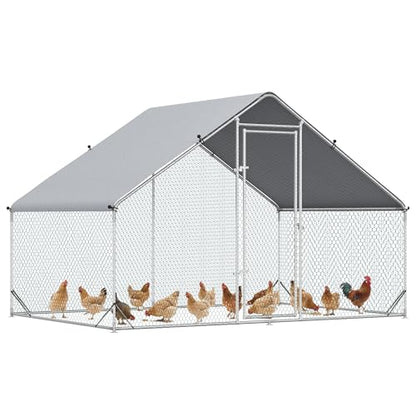 PawHut Large Chicken Coop Metal Chicken Run with Waterproof and Anti-UV Cover, Spire Shaped Walk in Fence Cage Hen House for Outdoor and Yard Farm Use, 1" Tube Diameter, 9.8' x 6.6' x 6.6' - size: 118.1"L x 78.7"W x 78.7"H