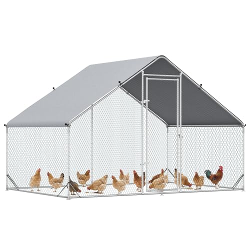 PawHut Large Chicken Coop Metal Chicken Run with Waterproof and Anti-UV Cover, Spire Shaped Walk in Fence Cage Hen House for Outdoor and Yard Farm Use, 1" Tube Diameter, 9.8' x 6.6' x 6.6' - size: 118.1"L x 78.7"W x 78.7"H