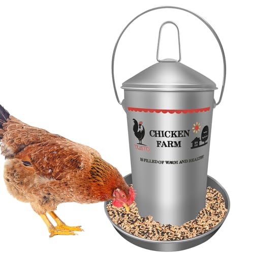 8.8 Lb Stainless Steel Poultry Feeder, Automatic Chicken Feeder No Waste, Hanging Chicken Feeder Heavy Duty Reliable Long-Lasting with Handle, Top Filled - size: 4KG/8.8 LB