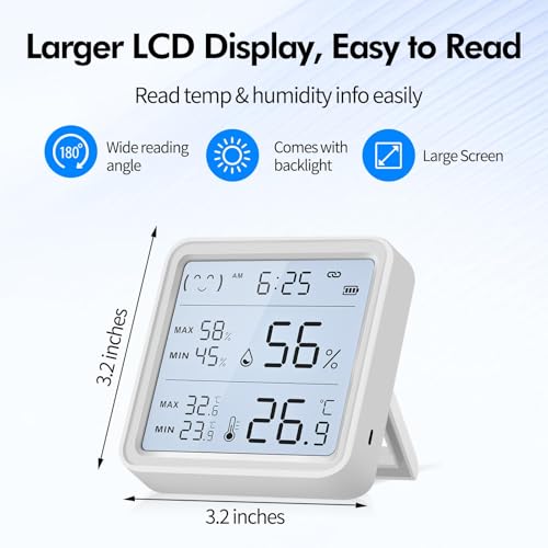 eMylo WiFi Thermometer Hygrometer, Smart Wireless Indoor Temperature Humidity Monitor with Remote App Alerts, 3.2” Backlit Display, Alexa Google Compatible, Data Export for Home Greenhouse Bedroom