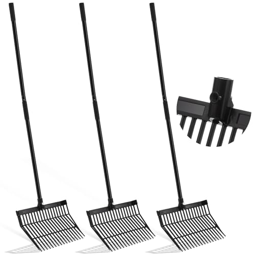 Lasnten 3 Sets Manure Fork with Long Handle, ABS Plastic Head & Metal Handle, Pitch Fork Manure Rake Heavy Duty Muck Rake for Gardening Horse Stable Grass Hay Cleaning Farm Work (Black, Normal Grip) - color: Black