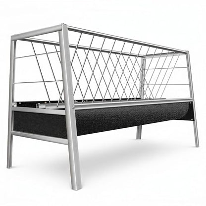 77 Gallon Hay Feeder, Stainless Steel Goat Feeder for Goats Sheep Calves and Horses, Anti-Waste Goat Feeder with Rubber Trough Livestock Feeder