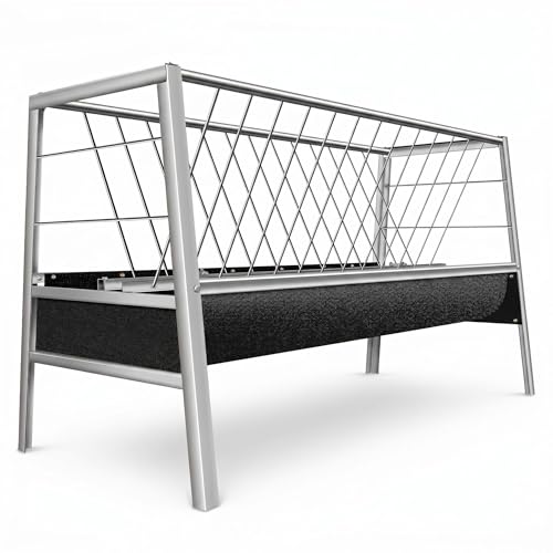 77 Gallon Hay Feeder, Stainless Steel Goat Feeder for Goats Sheep Calves and Horses, Anti-Waste Goat Feeder with Rubber Trough Livestock Feeder
