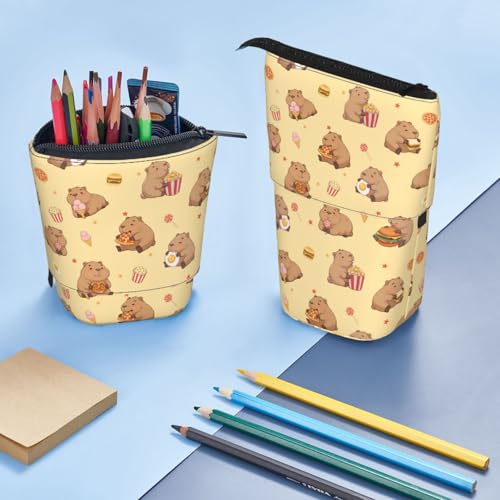 Yellow Cute Animals Kids Standing Pencil Case Girls Boys Telescopic Stationary Pouch with Zipper Large Capacity Stand up Pen Bag Portable Makeup Holder for Children School Students - color: Animals