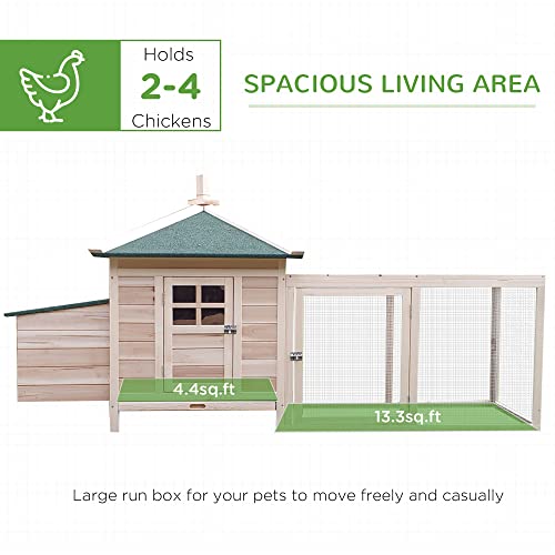 PawHut 77" Wooden Chicken Coop with Nesting Box, Cute Outdoor Hen House with Removable Tray, Ramp Run, for Garden Backyard, Natural - color: Natural