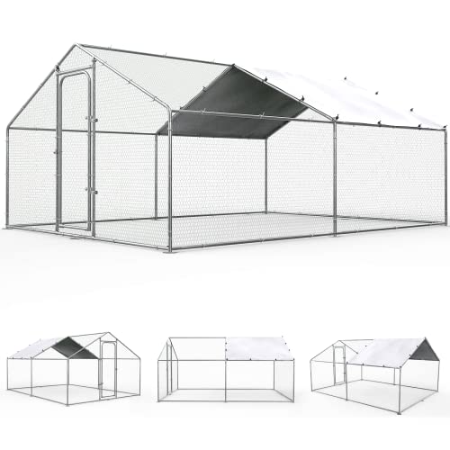 ORANLAND Large Metal Chicken Coop, 9.9x9.9x6.6ft Walk-in Chicken Runs with Cover, Spire Roof Chicken Pen with Security Lock, Outdoor Duck Rabbit Cage Poultry Pen for Backyard, Farm, Yard - size: 118.2"L x 118.2"W x 76.8"H