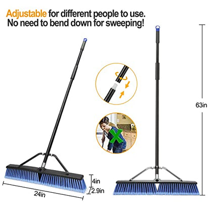 24 inches Push Broom Outdoor for Deck Driveway Garage Yard Patio Concrete Floor Cleaning-Blue - size: 24 Inches Heavy Duty