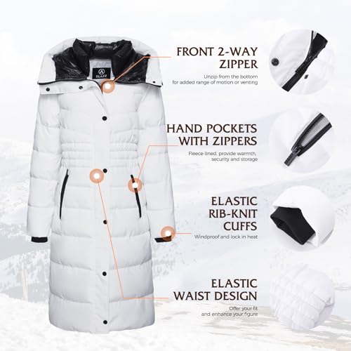 IKAZZ Women's Winter Coats, Thickened Warm Insulated Vegan Down Long Parka Jacket with Hood - color: White, size: XX-Large