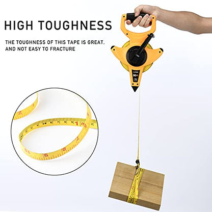 LAND 100FT/30M Heavy Duty Fiberglass Tape Measure - 1/2-Inch Wide, Dual Inch/Metric Scale, Durable Open Reel Measuring Tape for Surveying, Engineering, Runway Construction - size: 30.5 m