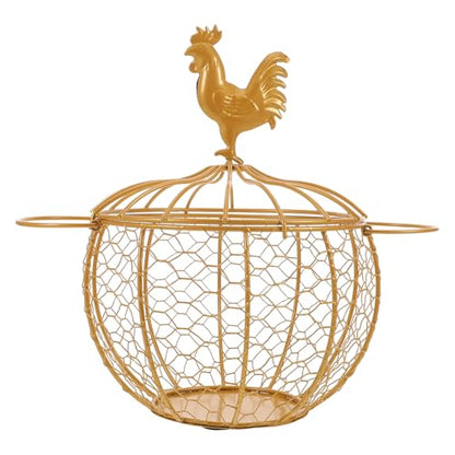 Gatuida Vintage Farmhouse Metal Egg Basket with Double Handle and Chicken Knob Lid, Rustic Wire Storage Bin for Kitchen Pantry and Fresh Egg Collection