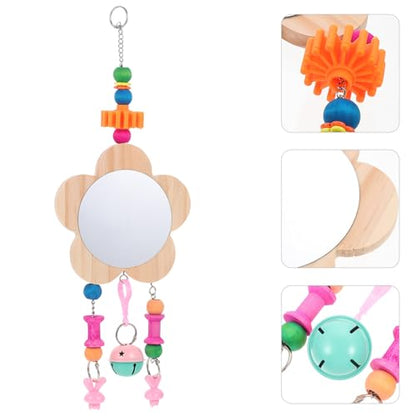 POPETPOP Rooster Hanging Mirror Toy Bell Pendant Interactive Pet Supplies for Chicken Coop Promotes Activity and Reduces Loneliness Easy to Install Random Accessories